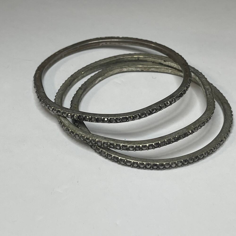 bracelets set of three costume jewelry burnished silver tone gray rhinestone - Picture 1 of 12